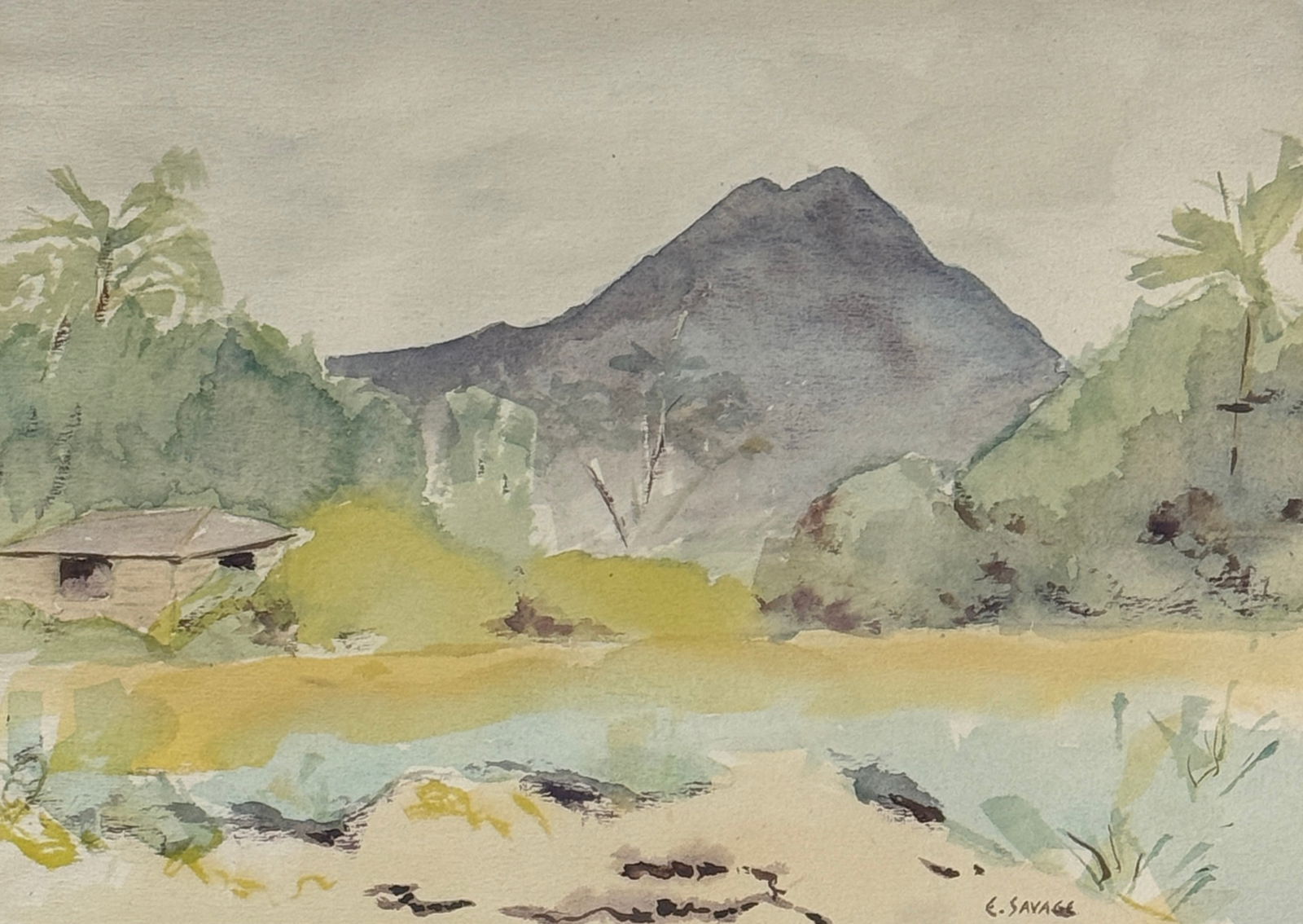 Eugene Francis Savage (1883 - 1978) American: Eugene Francis Savage (1883 - 1978) Watercolor on paper, signed lower right, measures 10 x 14 and 17 x 21 inches w/frame. Eugene Francis Savage, widely known as an American regionalist muralist and a