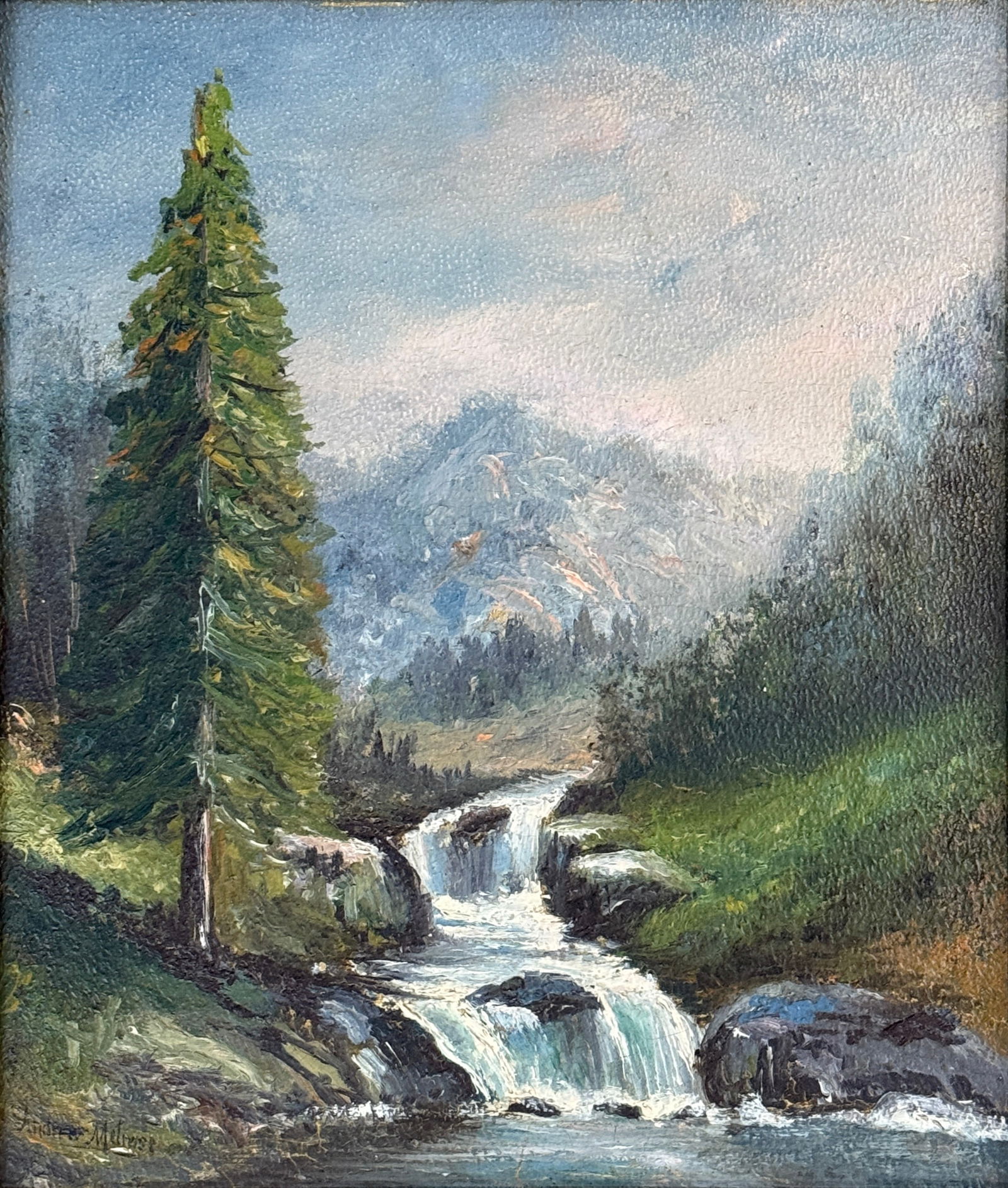 Andrew Melrose (1836 - 1901) Scotland/ American: Andrew Melrose(1836 - 1901) Oil on canvas board, signed lower left, piece measures . Born in Scotland in 1836, Andrew Melrose is believed to have immigrated to the United States around 1856. Living in