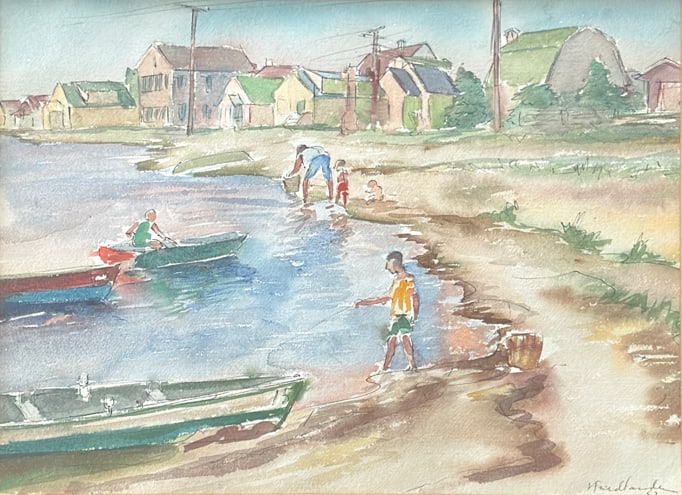 Isaac Friedlander (1890 - 1968) American: Isaac Friedlander (1890 - 1968) Watercolor on paper, signed lower right "Freidlander" and dated 52', piece measures 14 x 19 and 19.5 x 25 inches w/frame. Born in 1890 in Mitau, Latvia, Isac Friedlande