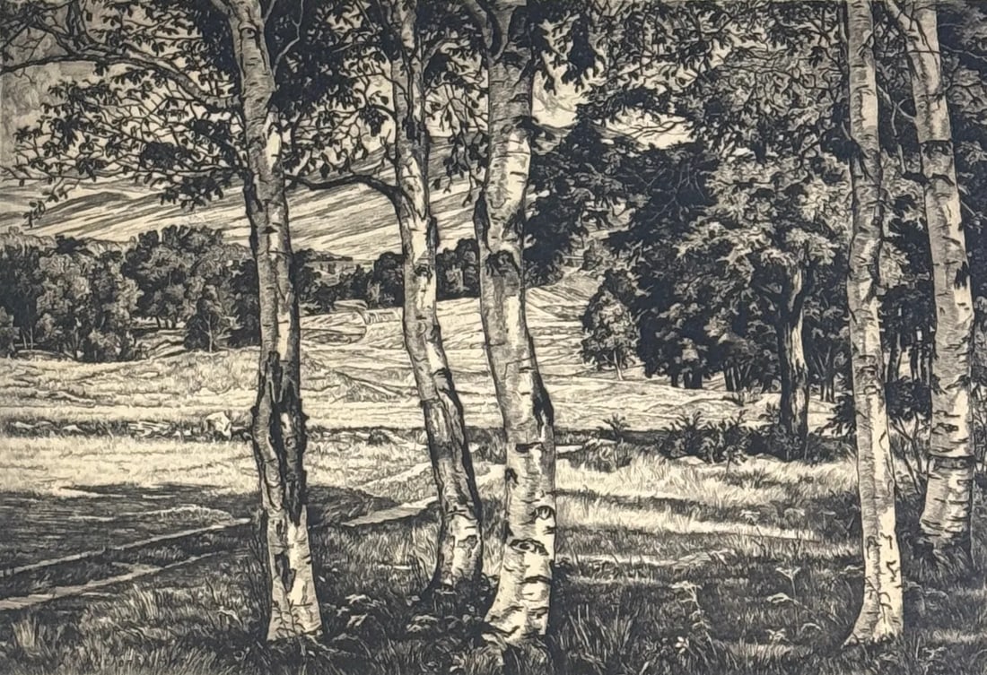Luigi Lucioni (1900-1988) "Between Birches" (1 of 3)