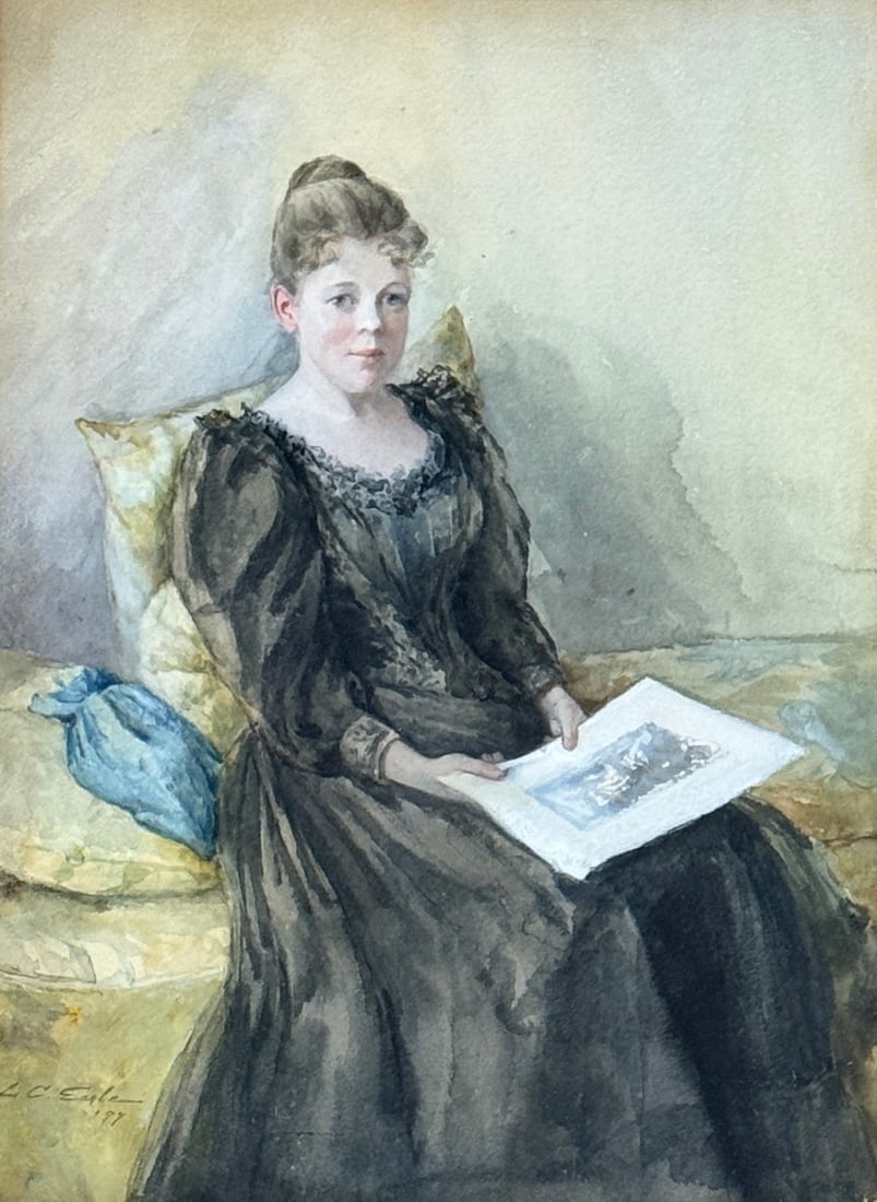 Lawrence Carmichael Earle (1845 - 1921) American: Lawrence Carmichael Earle (1845 - 1921) Watercolor on paper depicting portrait of young Woman, signed lower left "L. C. Earle 97'", piece measures 14 x 10 and 29 x 25 inches w/frame.Lawrence Carmichae