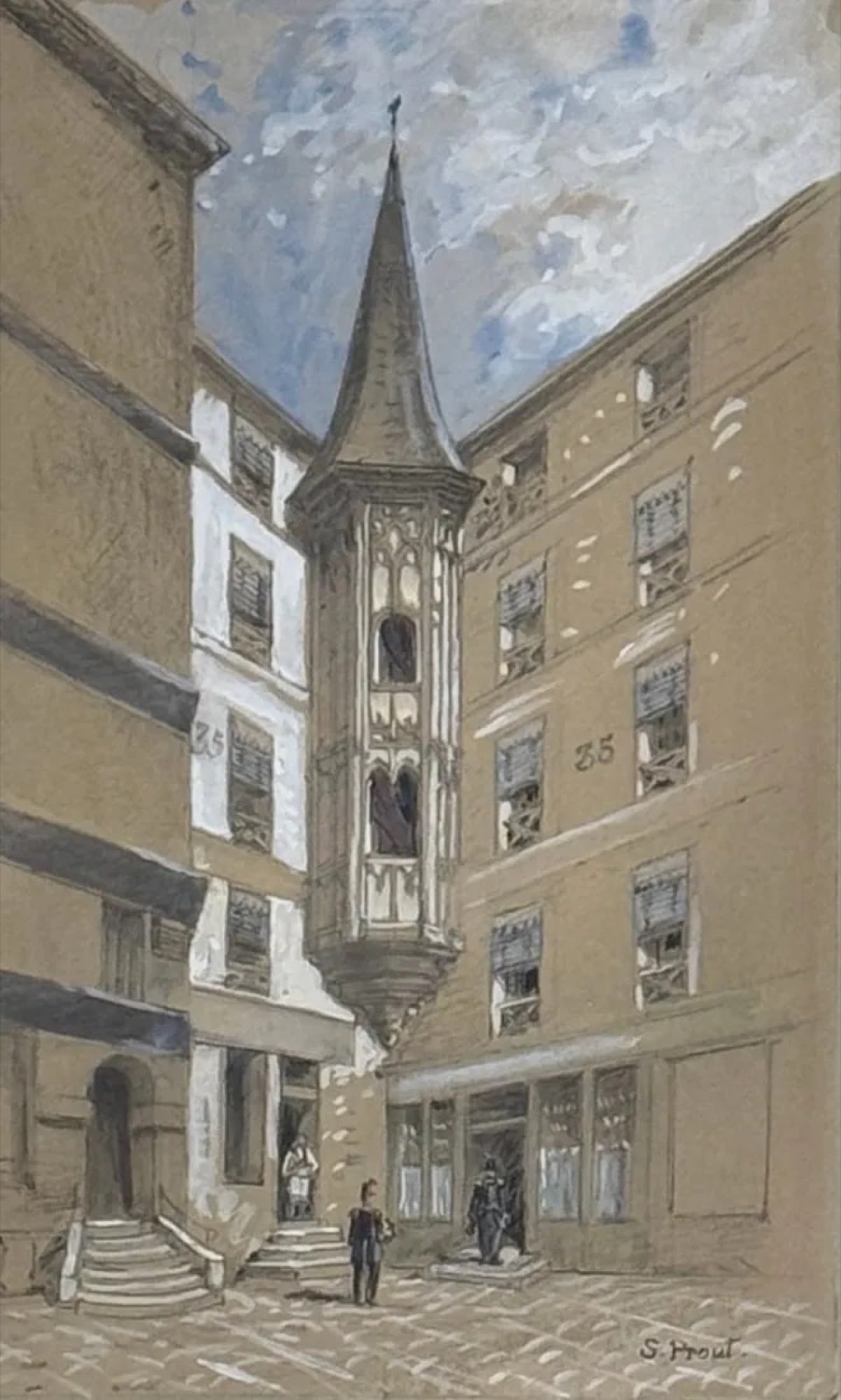 Samuel Prout (1822 - 1911) United Kingdom: Samuel Gillespie Prout (1822 - 1911) Watercolor & Gouache on paper, Signed Lower Right, Measures (9.5 x 5.5 inches) w/frame (19 x 15 inches) was active/lived in United Kingdom. Samuel Prout is known f