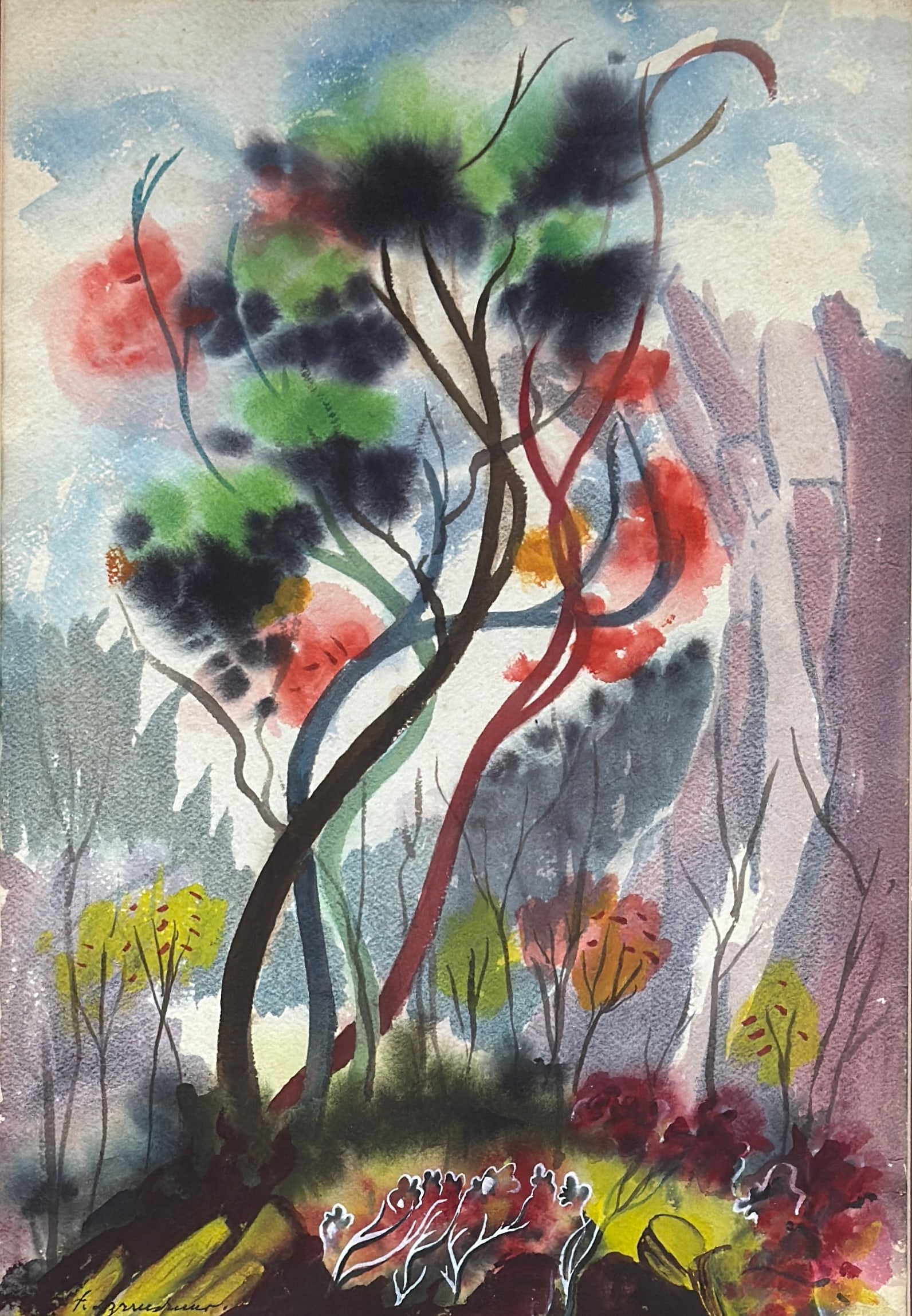 Fritz Brandtner (1896 - 1969) Canadian: Fritz (Friedrich) Wilhelm Brandtner (1896 - 1969) Watercolor on paper, signed lower left, piece measures 21 x 14.5 and 28 x 23 inches w/ frame. Friedrich Wilhelm (Fritz) Brandtner was a painter, print