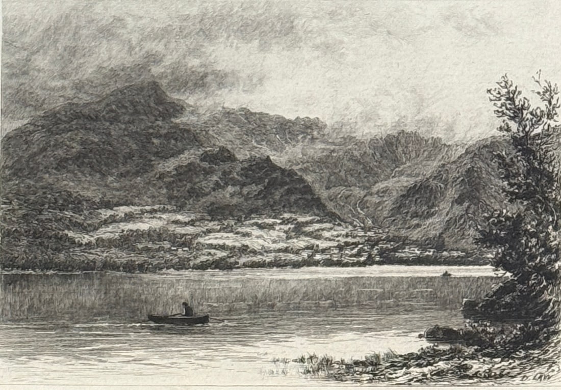 David Law (Scottish, 1831-1901) "Coniston": David Law (Scottish, 1831-1901) "Coniston" Hand pulled copper plate etching on laid paper. Circa 1881. Signed in the plate lower right. Image Size 7 3/4 x 10 3/4 inches. nineteenth century painter, wa