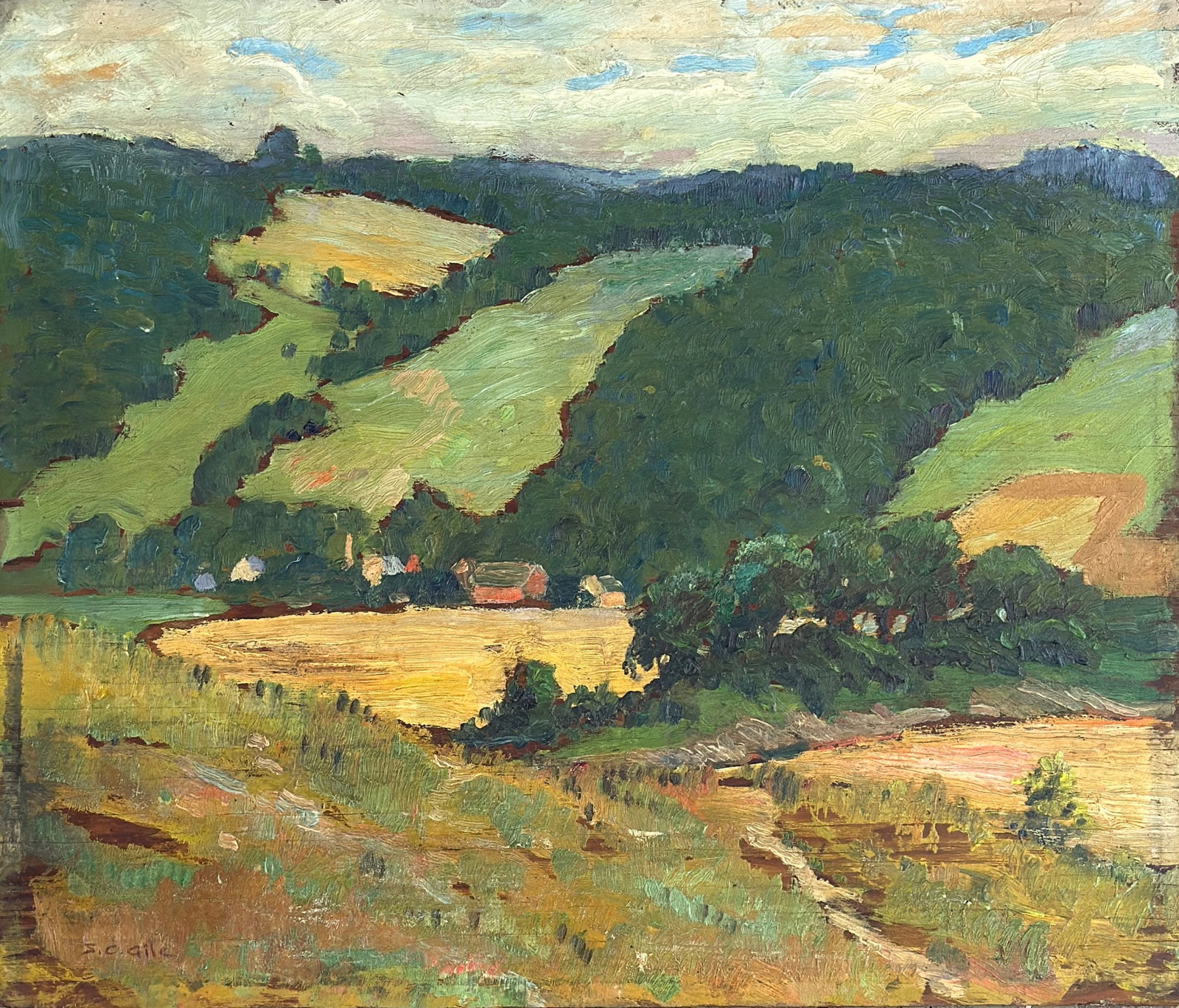 Selden Connor Gile (1877 - 1947) American: Selden Connor Gile (1877 - 1947) Oil on wood panel, signed lower left "S. C. Gile", piece measures 12 x 14 and 14 x 16 inches w/frame.The major force behind the Society of Six in the 1920s in the Bay 