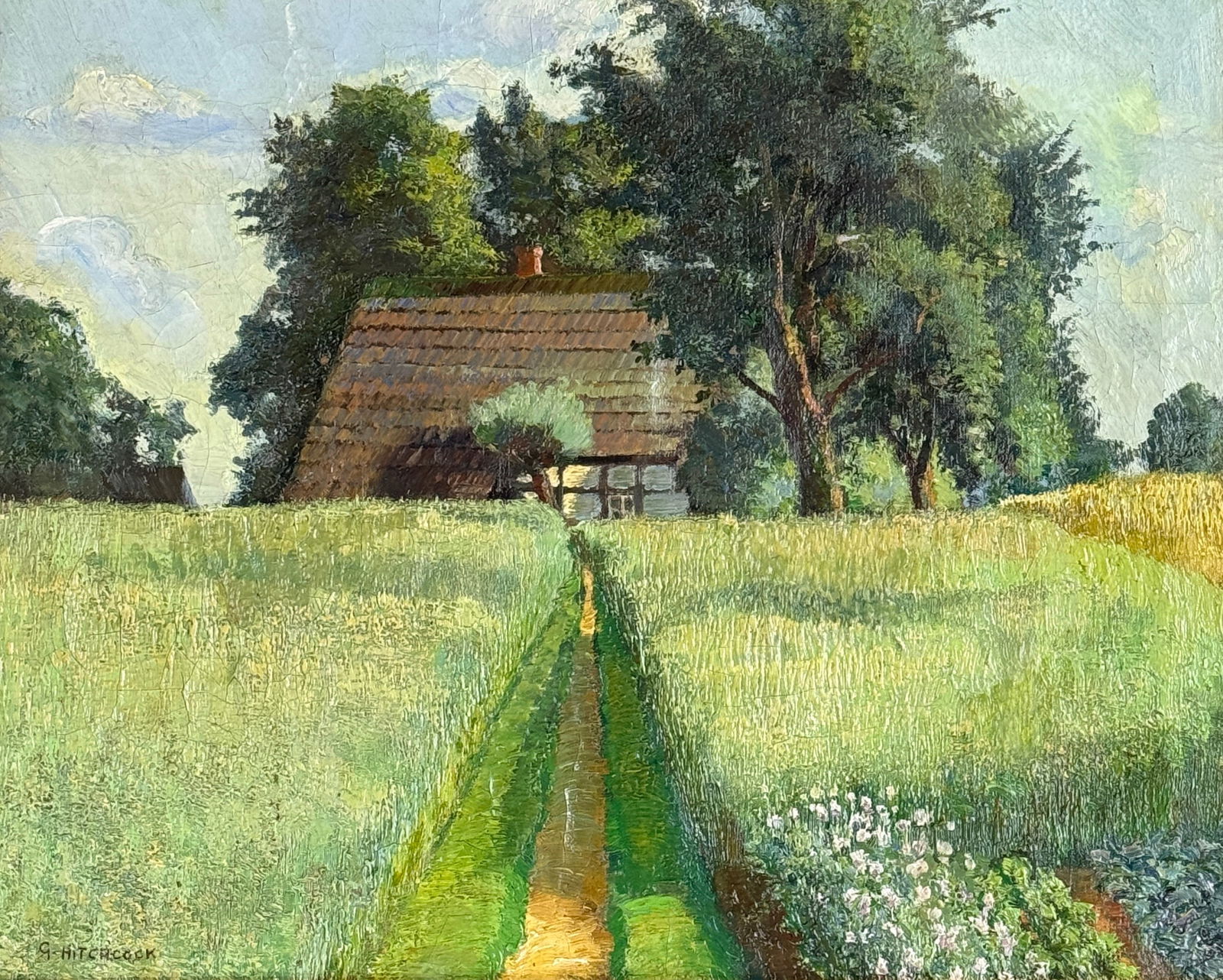 George Hitchcock (1850 - 1913) American: George Hitchcock (1850 - 1913) Oil on canvas, signed lower left, measures 16 x 20 and 22 x 26 inches w/frame. A graduate of Brown University and Harvard Law School, George Hitchcock practiced law in t