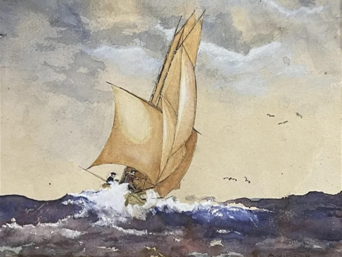 Arthur Grover Rider (1886 - 1975) American: Arthur Grover Rider (1886 - 1975) Watercolor on Paper, signed lower right, piece measures 9 x 11 and 11 x 13 inches w/frame.