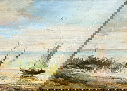 Charles Herbert Woodbury (1864 - 1940) American: Charles Herbert Woodbury (1864 - 1940) Oil on canvas, signed lower right, piece measures 12 x 17 and 16 x 20 inches w/frame. Born in Lynn, Massachusetts, an industrial city about ten miles north of Bo