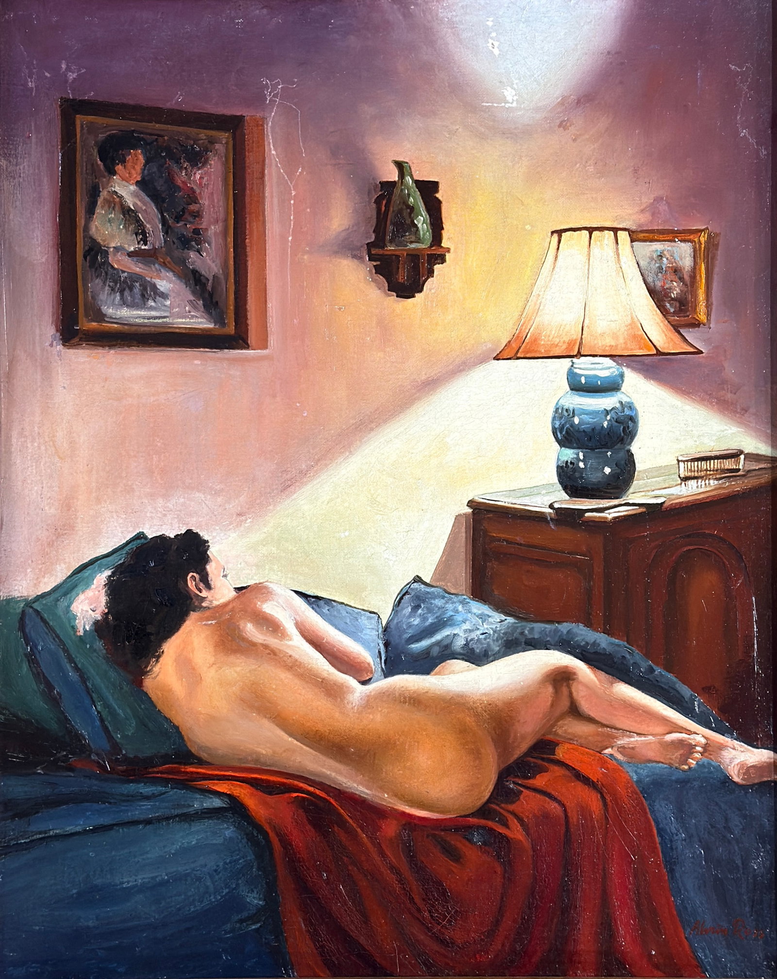 Alvin Ross (1920 - 1975) American: Alvin Ross (1920 - 1975) Oil on canvasboard, signed lower right, measures 20 x 16 and 23.5 x 19.5 inches w/frame. Alvin Ross was born in Vineland, New Jersey in 1920. Ross graduated from the Tyler Sch