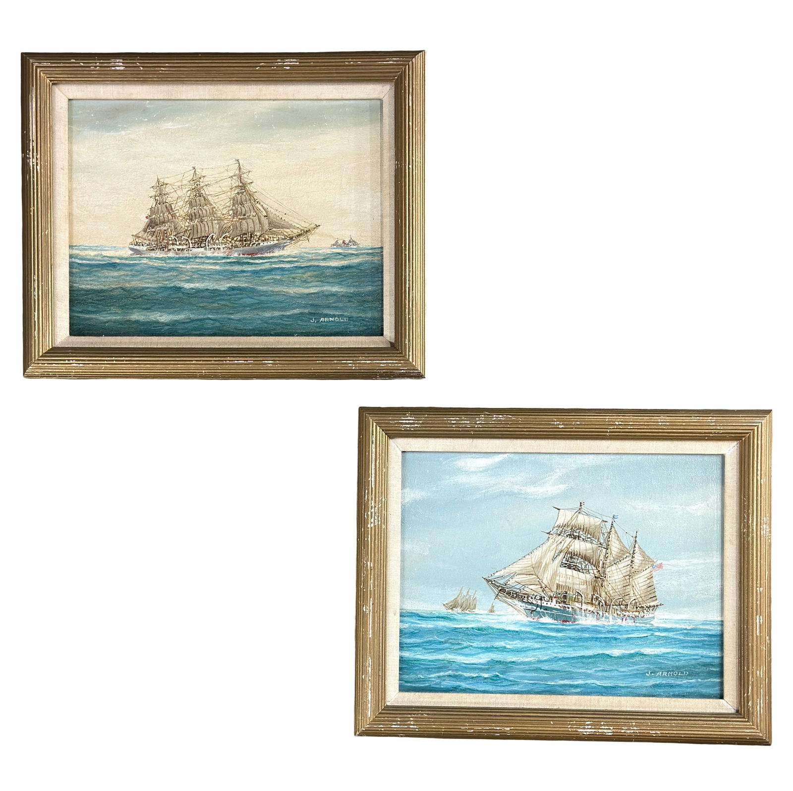 JOHN POPEYE ARNOLD (MA, 1890 - ) Pair of Ship Paintings (1 of 7)