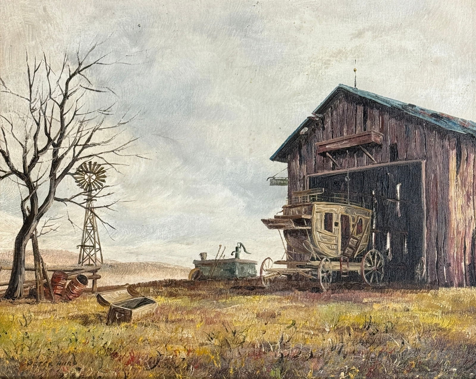 Peter Hurd (1904 - 1984) American: Peter Hurd (1904 - 1984) Oil on canvas, signed lower left, piece measures 16 x 20 and 20.5 x 25 inches w/frame. Peter Hurd was an American painter whose work is strongly associated with the people and