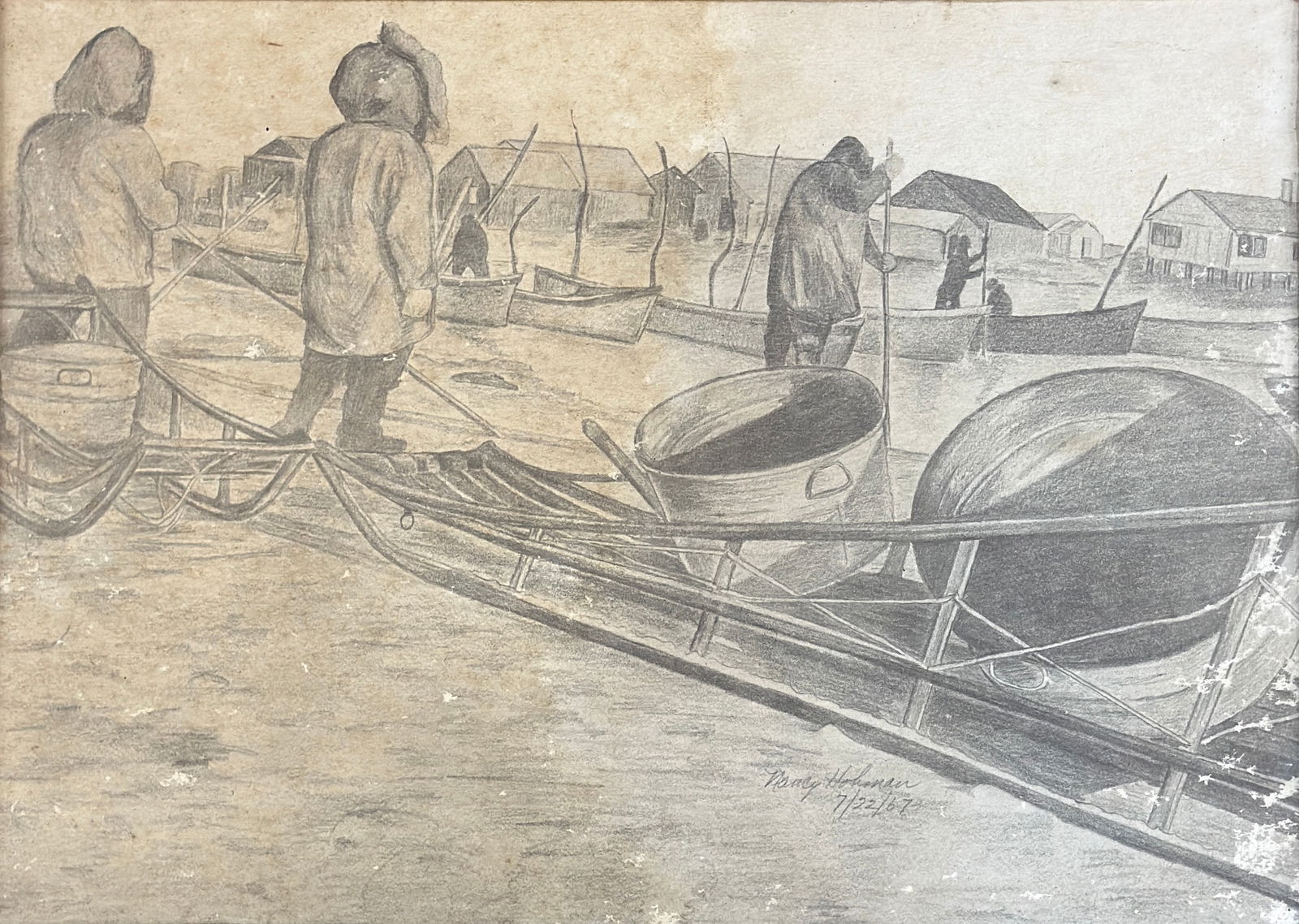 Nancy Hohman (Alaska, 20th c) "Preparing the Sleds" (1 of 3)