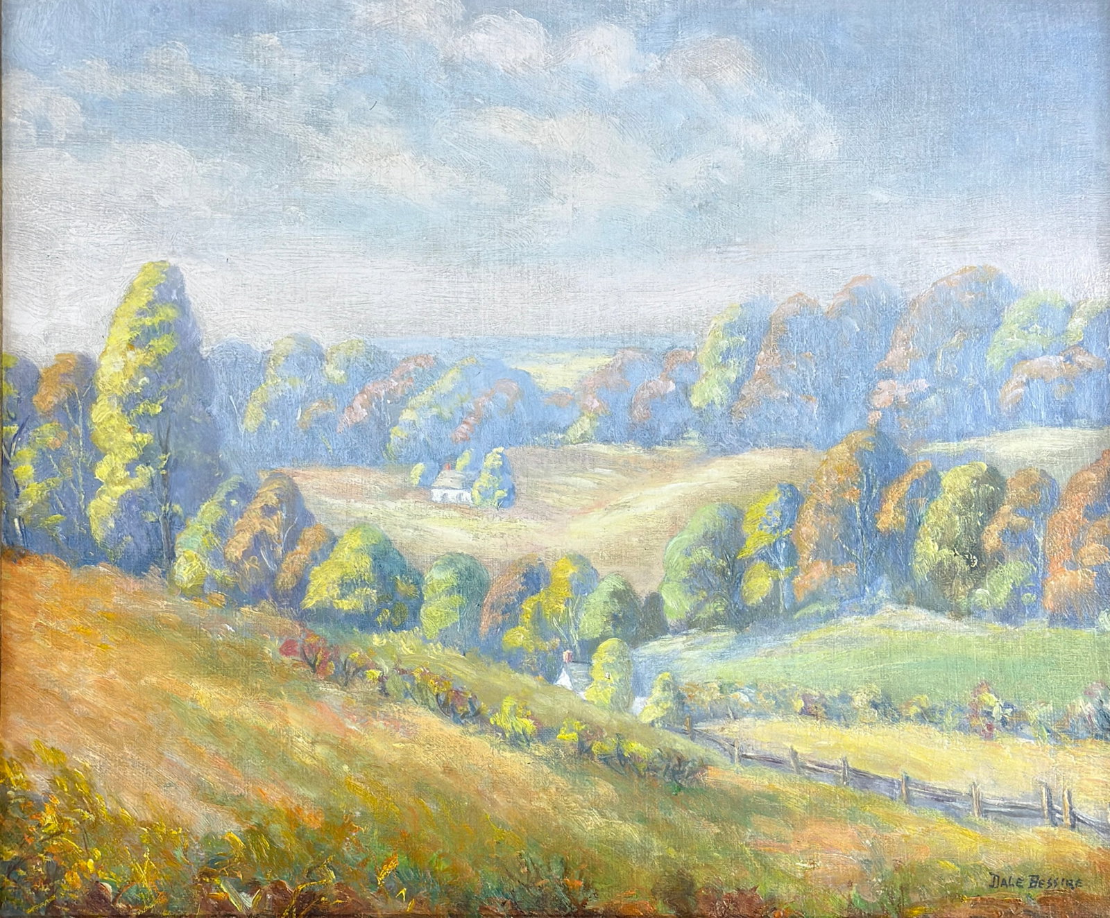 Dale Philip Bessire (1892 - 1974) American: Dale Philip Bessire (1892 - 1974) Oil on canvas board, signed lower right, piece measures 15 x 17.5 and 18.5 x 21.5 inches w/frame. Fort Wayne, Indiana Collection. A founding member of the Brown Count
