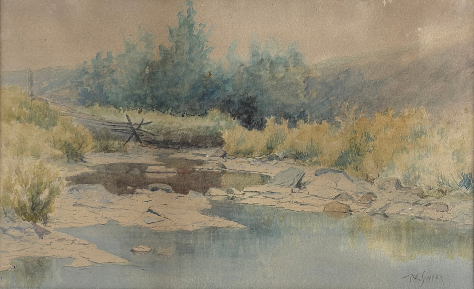 Paul Sawyier (1865 - 1917) American: Paul Sawyier (1865 - 1917) Watercolor on paper, signed lower right, measures 9 x 15 and 21 x 26.5 inches w/frame. One of the few painters in Impressionist style in Kentucky at the turn of the 19th to 