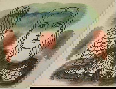 Mariano Rodriguez (1912 - 1990) Latin American: Mariano Rodriguez (1912 - 1990) Indian Ink & Watercolor on Heavy Paper, Untitled as it was an invitation to an event by the artist, signed and dated lower "Mariano 74", measures . Piece is accompanied