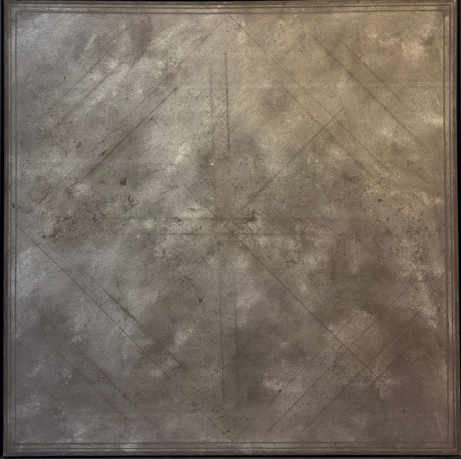 Carlos Rojas (1933–1997) Colombian: Carlos Rojas (1933–1997) Mixed media on canvas, signed on verso, piece measures 59 x 59 inches and was created between 1986-1990. Piece is accompanied by certificate of authenticity. Carlos Rojas (1