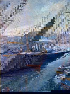 Emile Albert Gruppe (1896 - 1978) American: Emile Albert Gruppe (1896 - 1978) Oil on board, signed lower 18 x 14 and 23 x 19.5 inches w/frame. Born in Rochester, New York, Emile Gruppe became a renowned New England landscape and marine painter.