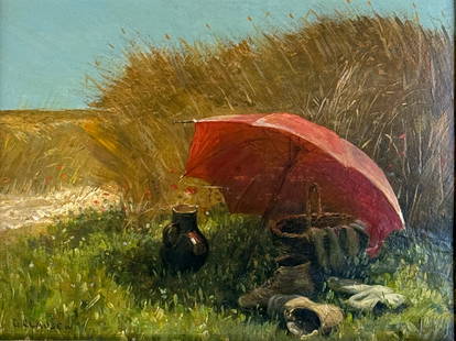 George (Sir George) Clausen (1852 - 1944) Illinois / United Kingdom, England: Watercolor and pencil with scratching out on paper laid down on board on paper on board