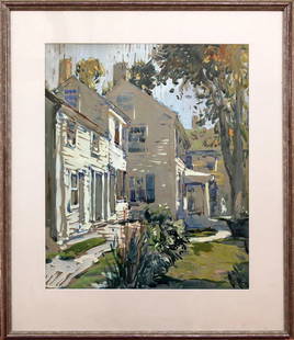 Attrib. to W. Lester Stevens (1888-1969) Houses: William Lester Stevens (1888-1969) Houses Gouache, measures 17 x 14 and 23.5 x 20 x 1 inches w/frame. Born in Rockport, Massachusetts, impressionist painter William Stevens lived and worked in the are