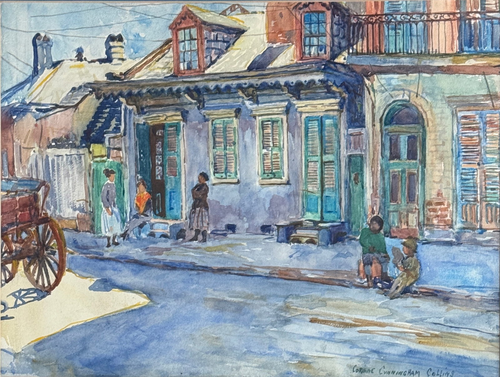 Corinne Margaret Cunningham Collins (1894–1977) American: Corinne Margaret Cunningham Collins (1894–1977) watercolor on paper, signed lower right, piece measures 13 x 17 and 22 x 26 inches w/ frame. American painter born in Mobile, Alabama, and later activ