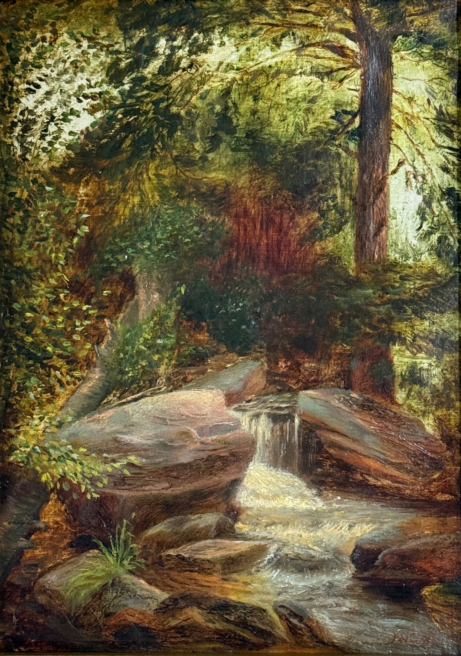 John Williams Casilear (1811-1893) American: John Williams Casilear (1811-1893) Oil on canvas, signed lower right in monogram and dated "89, piece measures 12 x 8.5 and 15.5 x 12 inches w/frame. Artist was an American landscape painter of the Hu