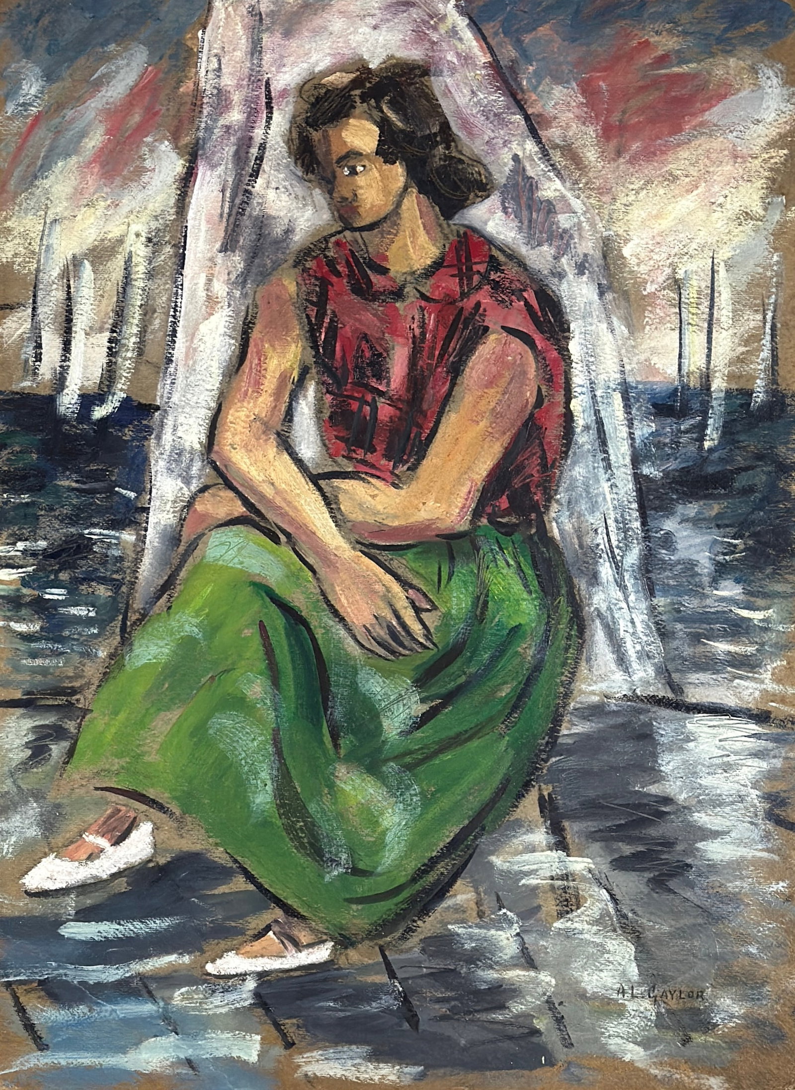 Adelaide Lawson Gaylor (1889 - 1986) American: Adelaide Lawson Gaylor (1889 - 1986) Oil on board, signed lower right, piece measures 22 x 18 inches unframed. Adelaide Lawson Gaylor was active as an artist in New York during the Harlem Renaissance 