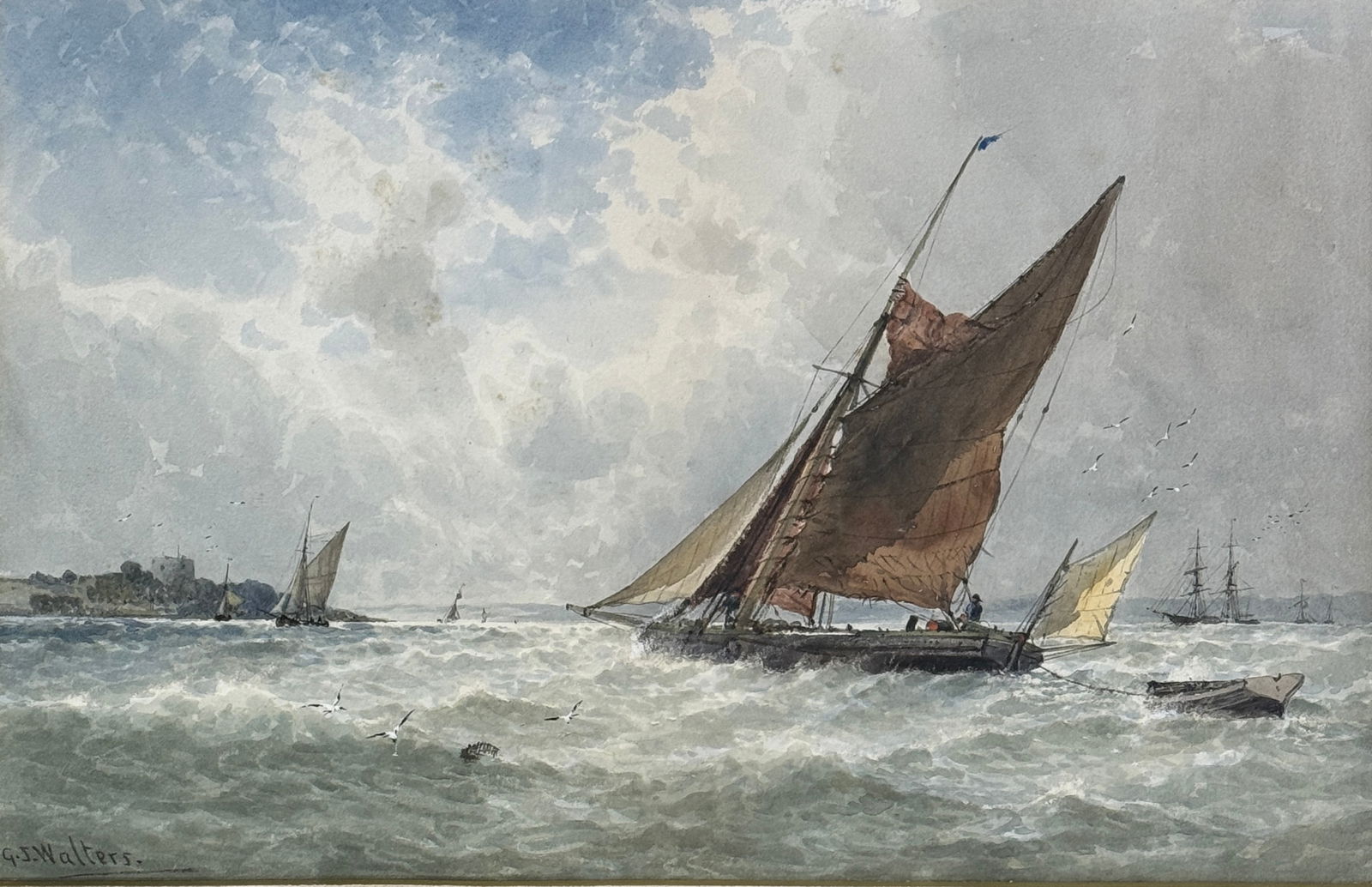 George Stanfield Walters (1838 - 1924) United Kingdom/England/Italy: George Stanfield Walters (1838 - 1924) Watercolor & gouache on paper, signed lower left, piece measures 13 x 20.5 and 25.5 x 32.5 inches w/frame. George Stanfield Walters was born in 1838 and died in