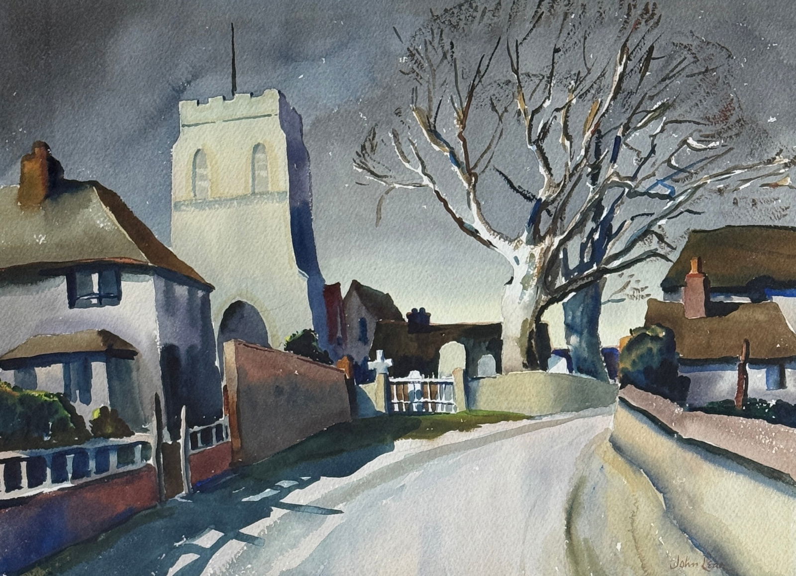 John Lear (1910–2008) Village Church Scene (1 of 3)