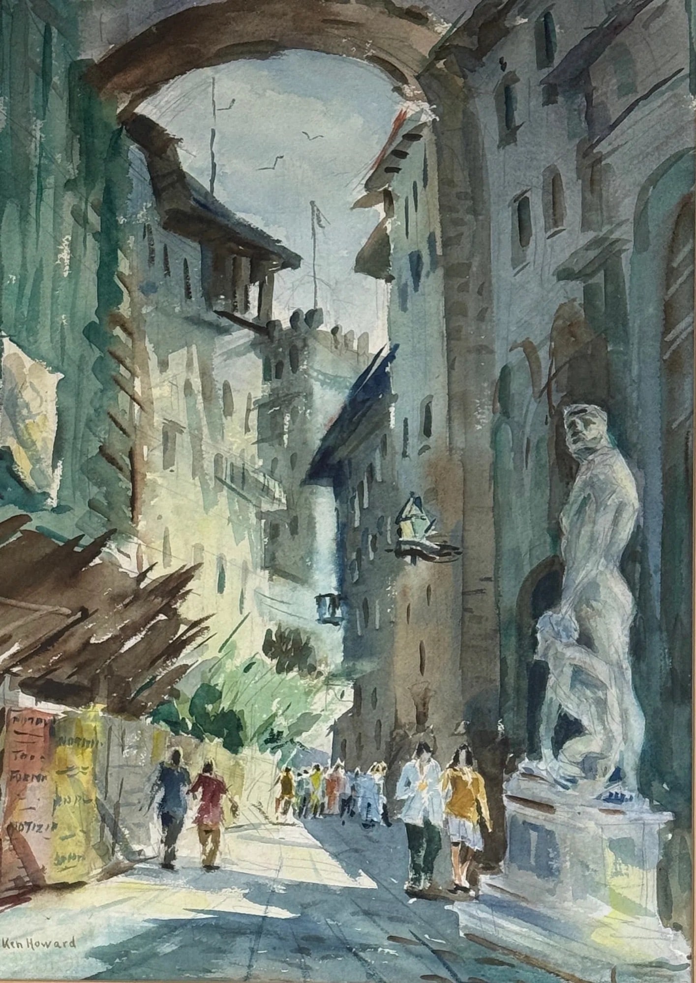 Ken Howard (1932 - 2022) English: Ken Howard (1932 - 2022) Watercolor, signed lower left, piece measures 20 x 14 and 30 x 24 inches w/frame. Painter, and teacher, born in London, where he continued to live, married to the artist Chris