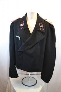 WWII NAZI PANZER OFFICERS TANKERS BLACK UNIFORM WRAP: WWII NAZI PANZER OFFICERS TANKERS BLACK UNIFORM WRAP. NICE CONDITION SET .KRIM SHIELD TO THE LEFT SLEEVE. 6TH PANZE ARMY LEUTENANT BOARDS. INK STAMPS INSIDE . SIZE NUMBERS AND SOME OTHERS AND ALSO SOM