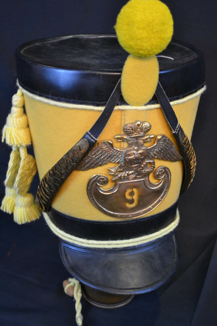 IMPERIAL RUSSIAN 9th HUSSAR REGIMENT 1840-55 SHAKO: MAGNIFICENT HIGH QUALITY REPRODUCTION OF VERY RARE RUSSIAN 2 nd HUSSAR REGIMENT SHAKO HAT FOR THE ENLISTED TROOPER MEN 1840-55 ERA . GREAT DISPLAY PIECE . SIZE AROUND 57 - 58 .