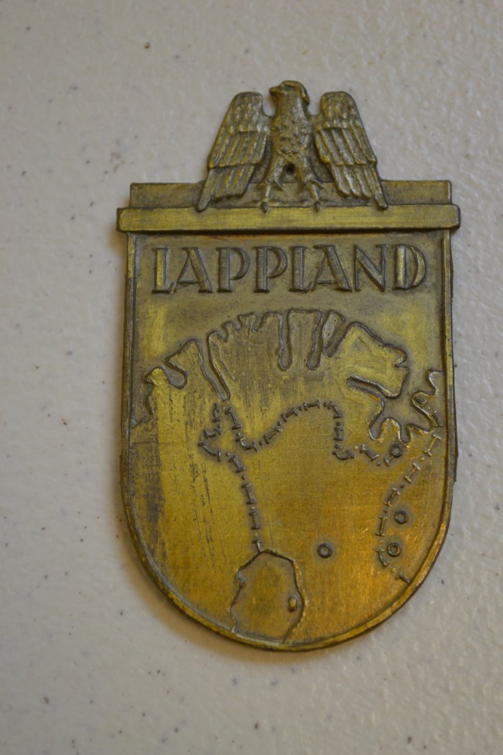 WWII GERMAN ARMY LAPPLAND BRASS ARM SHIELD RARE: WWII GERMAN ARMY LAPPLAND BRASS ARM SHIELD . RARE