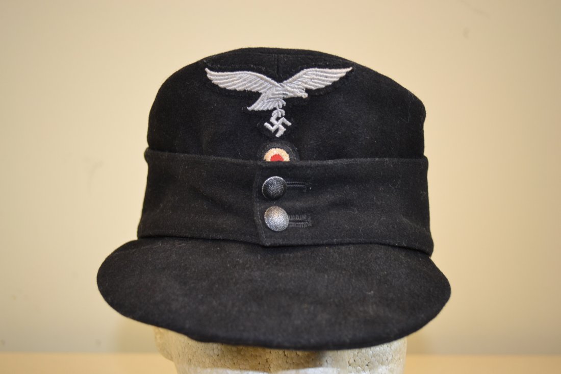 WWII GERMAN LUFTWAFFE HG PANZER BLACK WOOL M43 HAT CAP: WWII GERMAN LUFTWAFFE HG DIVISION PANZER BLACK WOOL M43 HAT CAP . VERY RARE CAP . WORN BUT GOOD CONDITION . RB NUMBERED INSIDE AND DATED 1944 . SIZE 58