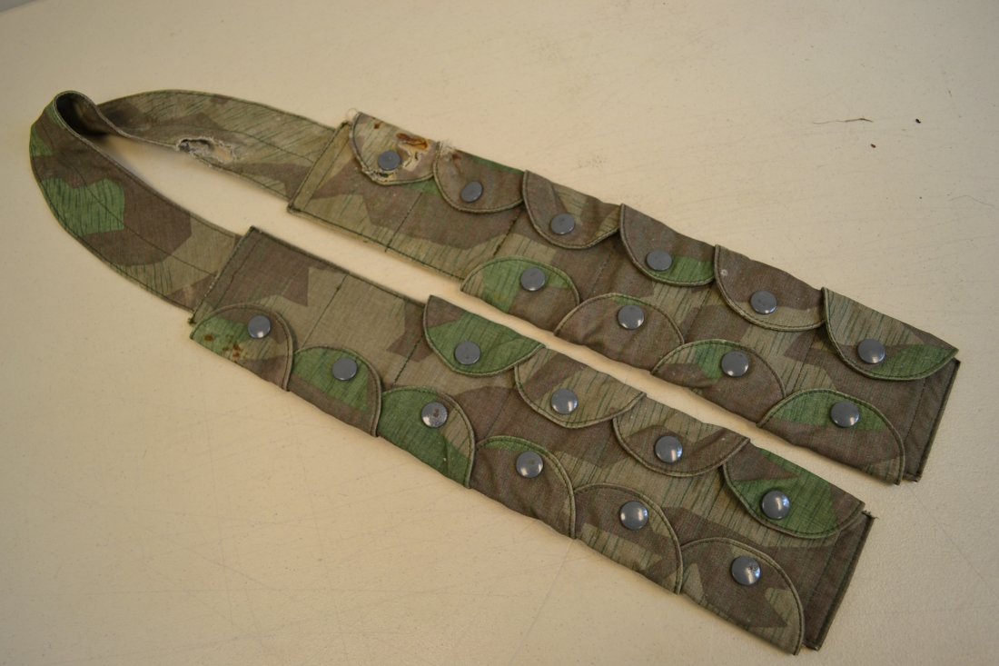 WWII GERMAN PARATROOPER K98 SPLINTER CAMMO BANDOLEER: WWII GERMAN PARATROOPER K98 SPLINTER CAMMO BANDOLEER . WELL WORN AND HAS HOLES