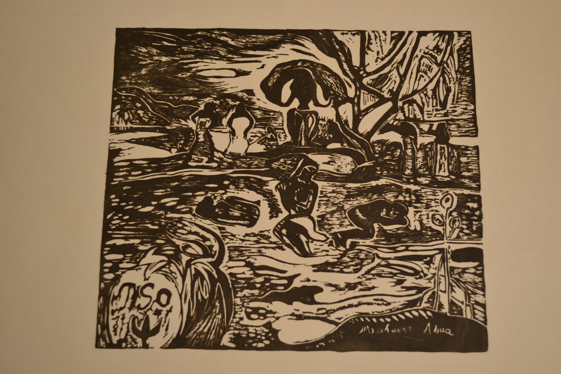 PAUL GAUGUIN MAHANA ATUA PRINT VINTAGE ENGRAVING: PAUL GAUGUIN MAHANA ATUA 1894 PRINT VINTAGE ENGRAVING . 8" X 7" IMAGE ON 16" X 11" SHEET