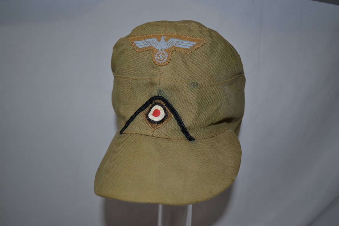 WWII GERMAN ARMY PIONEER AFRIKA KORPS TROPICAL HAT: WWII GERMAN ARMY PIONEER AFRIKA KORPS TROPICAL HAT . NICE CONDITION WITH NORMAL WEAR. BLACK SOUTACHE FOR PIONEER BRANCH . SIZE 58 . NICELY INK STAMPED INSIDE WITH MAKERS INFORMATION AND SIZE 58 AND DA