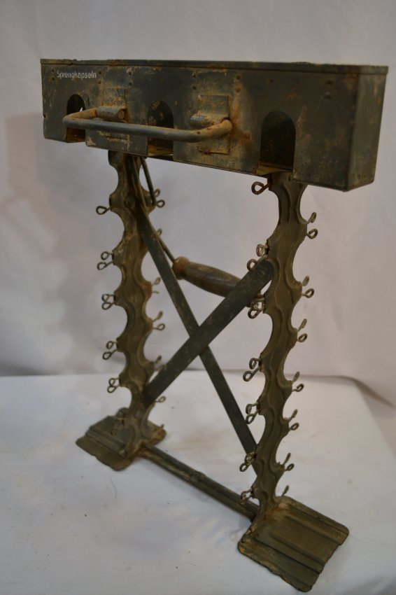 WWII GERMAN M24 HAND GRENADE RACK RUSSIAN FRONT FIND: WWII GERMAN M24 HAND GRENADE RACK RUSSIAN FRONT FIND . AMAZING CONDITION FOR BEING IN THE GROUND FOR MORE THEN 70 YEARS . STILL HAS ORIGINAL FIELD GREEN PAINT AND WHITE LETTERING. EVERYTHING IS THERE 