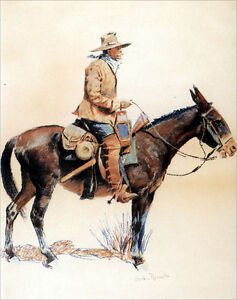 VINTAGE FREDERIC REMINGTON "ARMY PACKER" PRINT: VINTAGE FREDERIC REMINGTON "ARMY PACKER" PRINT . 12 X 16 . STEEL SEALED IN PLASTIC.