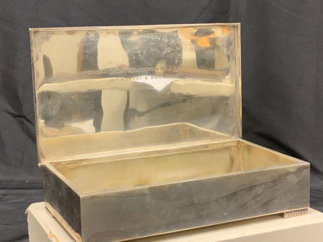 BOXED SOLID SILVER W.A.BOLIN CIGAR BOX DEDICATED: BOXED SOLID SILVER W.A.BOLIN CIGAR BOX . \"BOLIN\" CO USED TO WORK FOR K.FABERGE BEFORE THE RUSSIAN REVOLUTION IN 1917 AND MOVED TO SWEDEN AFTER. CIGAR BOX WAS MADE BEFORE 1965 AND PRESENTED AS A GIFT