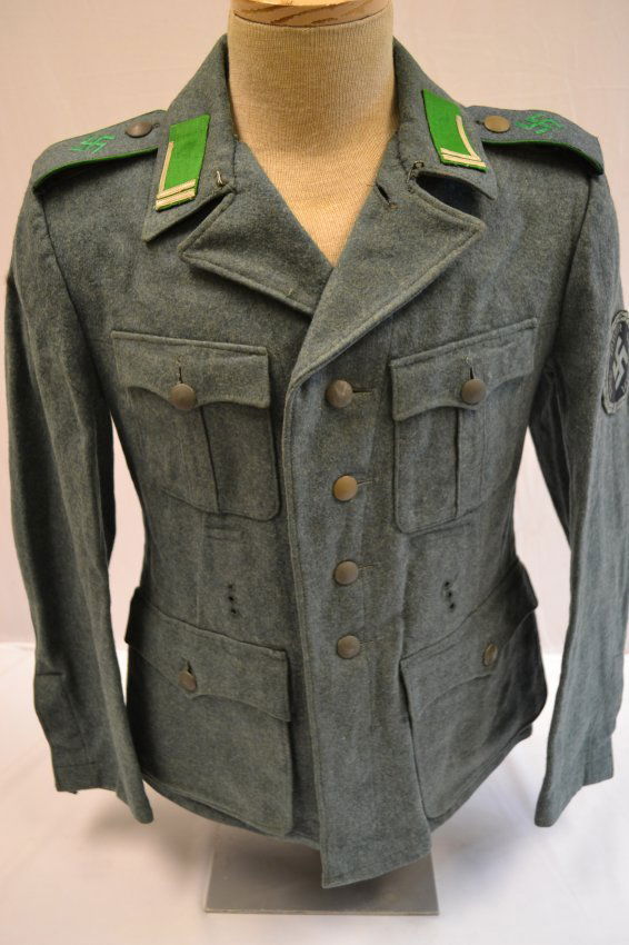 WWII GERMAN EASTERN PEOPLE "SCHUMA" POLICE UNIFORM: WWII GERMAN EASTERN PEOPLE "SCHUMA" POLICE UNIFORM . THIS IS EXTREMELY RARE UNIFORM TO FIND. MINT CONDITION LIKELY NEVER ISSUED TUNIC AND BRITCHES. KORPORAL RANK . ALL COMPLETE WITH ALL INSIGNIA SEWN