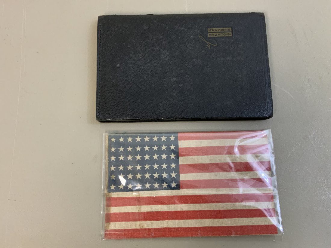 WWII ERA US AT A GLANCE DAILY CALENDAR AND 48 STAR FLAG: WWII ERA US AT A GLANCE DAILY CALENDAR AND 48 STAR FLAG . 1945-1946 ENTRIES. NICE PERSONAL SIZE AMERICAN FLAG OF WWII PERIOD.