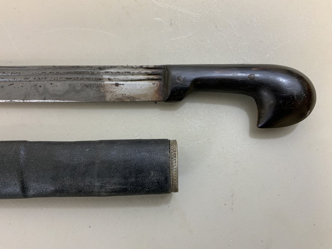 ANTIQUE RUSSIAN CAUCASIAN SHASHKA SWORD DAMASK BLADE: ANTIQUE RUSSIAN CAUCASIAN SHASHKA SWORD . DAMASK STEEL BLADE . 25.5" LONG WITH 20" BLADE . NEWLY MADE SCABBARD.