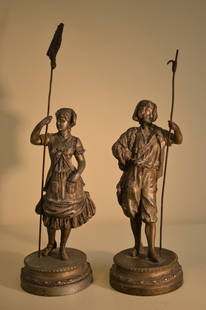 CAST IRON STATUES PAIR 13" TALL: CAST IRON STATUES PAIR . 13" TALL