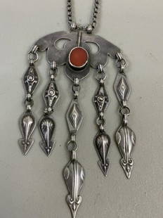 ANTIQUE RUSSIAN CAUCASIAN SILVER DECORATED NECKLACE: ANTIQUE RUSSIAN CAUCASIAN SILVER DECORATED NECKLACE