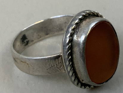 ANTIQUE RUSSIAN CAUCASIAN STYLE SILVER CARNELIAN RING: ANTIQUE RUSSIAN CAUCASIAN STYLE SILVER CARNELIAN RING. SIZE 7.