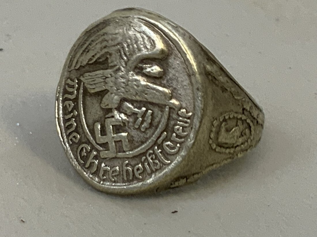 GERMAN SS SNIPER RING POST WAR REPLICA: GERMAN SS SNIPER RING POST WAR REPLICA. HALLMARKED. SIZE 8