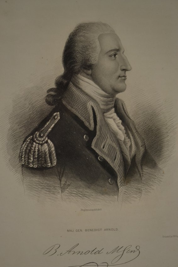 AMERICAN REVOLUTIONARY WAR BENEDICT ARNOLD PRINT FRAME: Benedict Arnold (14 January 1741 [O.S. 3 January 1740] ? 14 June 1801) was an American military officer who served during the Revolutionary War. He fought with distinction for the American Continental