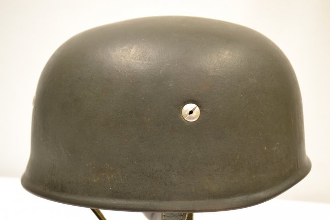 WWII GERMAN LATE WAR M38 FLARED RIM PARATROOPER HELMET: WWII GERMAN LATE WAR M38 FLARED RIM PARATROOPER HELMET . STAMPED CKL68 INDICATING PRODUCTION BY Eisenh?ttenwerke, Thale. ITS IN GREAT NEAR MINT CONDITION WITH ITS ORIGINAL LINER . ALUMINUM BOLTS ARE S