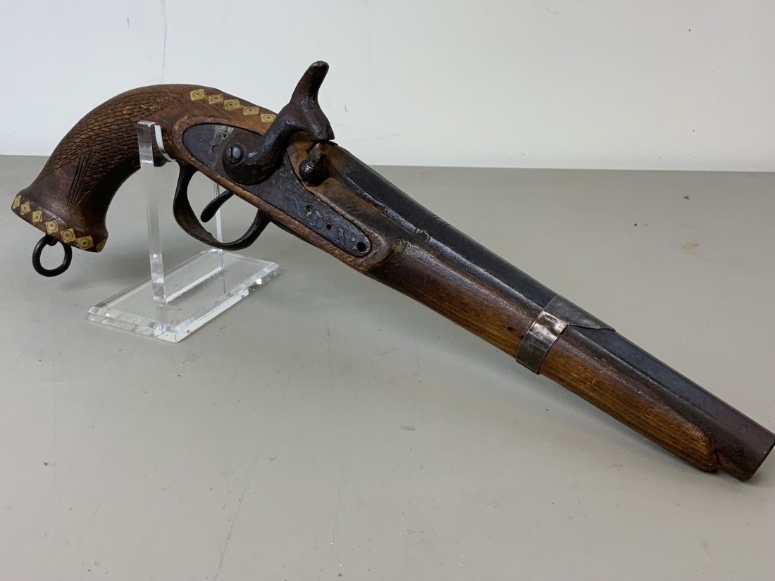 ANTIQUE MASSIVE NAVAL SERVICE TYPE CAP GUN CONVERSION: ANTIQUE MASSIVE NAVAL SERVICE TYPE CAP GUN . EAST EUROPEAN OR OTTOMAN TURKEY NAVAL SERVICE TYPE MADE FROM EARLIER FLINTLOCK GUN BY CONVERTING IT TO PERCUSSION CAP GUN IN THE MID 19TH CENTURY . NICE HE