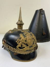 IMPERIAL GERMAN BAVARIAN  OFFICER PICKELHAUBE SPIKE HELMET WITH LEATHER CASE